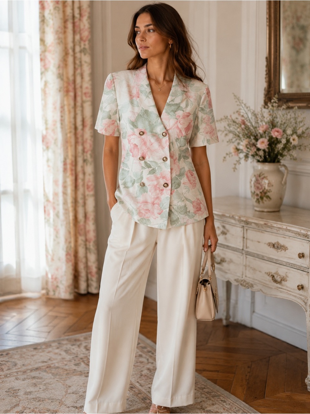 Floral Vintage Double Breasted Blazer 8 Joseph Ribkoff